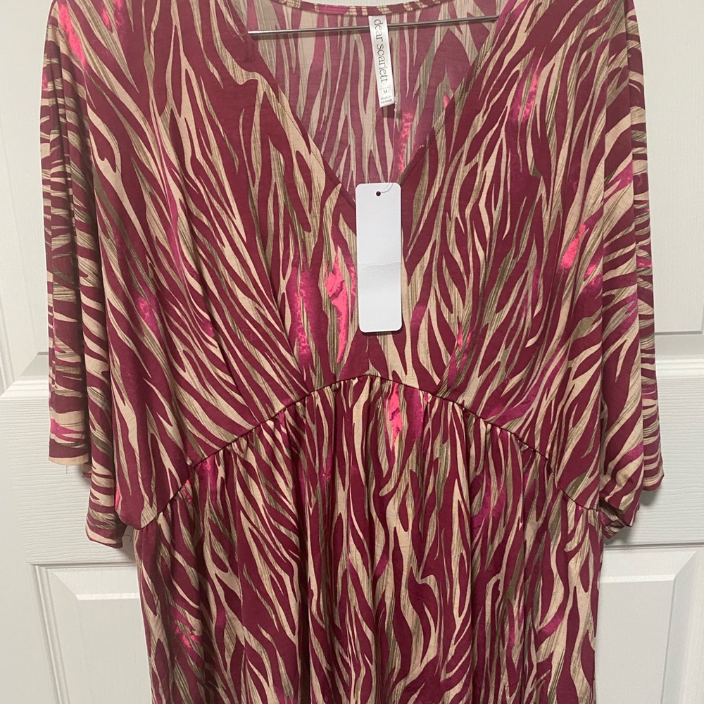 Dear Scarlett Soft Surroundings Pink and Tan Zebra Print V-Neck New W/Tags